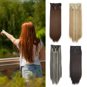 Mystique Hair 24 Inch Long Clip-in Synthetic Hair Extensions, 6 pcs/set, Lightweight, Straight, Glossy Hair Extensions for Women & Girls, Natural Bouncy Hair Extensions for Everyday & Event Styling, Seasonal Outfits, Effortless to Wear for All Hair Types