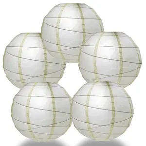 5-Pack 12 Inch Ivory Free-Style Ribbing, Hanging Paper Lanterns