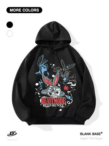 Classic Cartoon Looney Tunes Bunny Graffiti Print Hoodie, Loose Fit Casual Breathable Sweatshirt, Unisex Sports Wear, Trendy