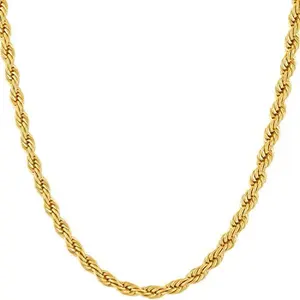 LIFETIME JEWELRY 24k Real Gold Plated 4mm Rope Chain Necklace Diamond Cut Gold Chain for Men Women Boys (16 inches, Gold Plated)