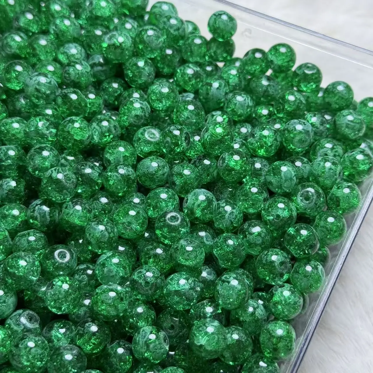 【A157】10mm 10mm Emerald Green Crackle Glass Beads 40ml