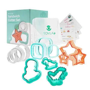 Tovla Jr. Sandwich Cutters for Kids | 4 Fun Shapes with Holder & Recipe Cards