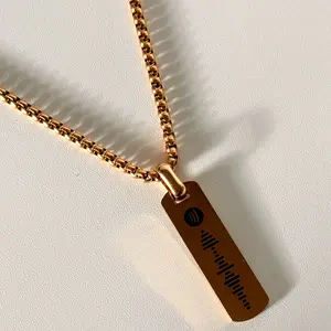 Personalized Name Necklace with Authentic Engraving | Spotify Code Necklace | Anniversary Gift for Boyfriend or Girlfriend | Engraved Rectangular Pendant | Gift for Dad or Grandpa | Father's Day Gift