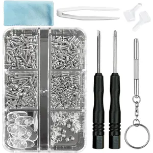 Eye Glass Repair Kit with 15 Types of Screws for Eyeglasses Frame Hinge Nose Pads Tools Tweezers Cleaning Cloth Essential Glasses Fixing Set