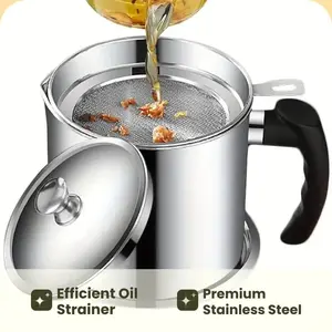 Stainless Steel Oil Storage Pot with Tray and Lid, KitchenOilDispenser and Bacon Grease Container, Cooking OilContainer, Olive Oil Dispenser, Kitchen Gadget, OilDrip Drainer, Kitchenware, Utensils, Strainer