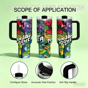 40oz Insulated Stainless Steel Tumbler - Teenage Mutant Ninja Turtles Kawaii Cartoon Drinkware, Leakproof Travel Mug with Handle & Straw, Vacuum Flask Summer Gift for School & Gym