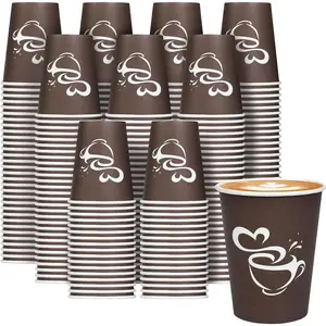 400 Count 8 oz Paper Coffee Cups, Disposable Drinking Cups for Hot or Cold Beverage, 8 ounce Brown Coffee Cups for Party, Business, Travel, Picnic