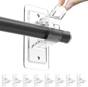 6-Pack No Drill Needed Curtain Rod Holders Brackets, Self Adhesive Rod Holder Hooks, Multipurpose Nail Free Stick on Curtain Rod Hooks Decor Bathroom