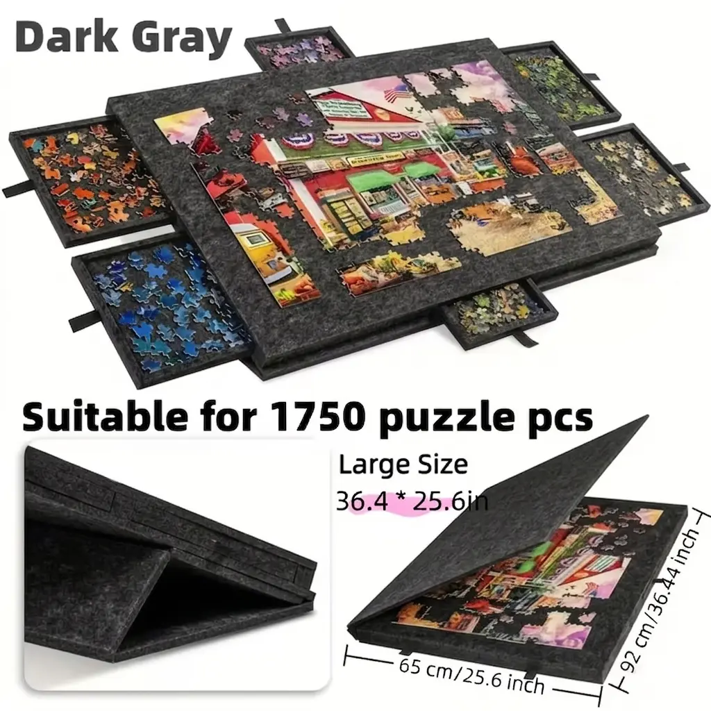 2026 New Foldable Puzzle Board with 6 Sorting Trays & Protective Cover, Adjustable Tilt Jigsaw Puzzle Table for 1250–1750 Pieces, Dark Gray Non-Slip Felt Puzzle Mat Organizer, Portable Puzzle Gift for Adults & Families