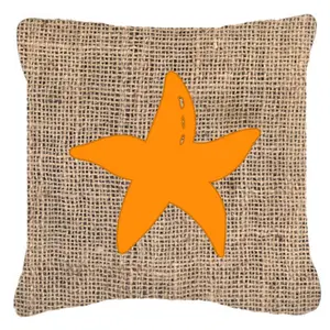 Carolines Treasures  Starfish Burlap And Orange Indoor & Outdoor Fabric Decorative Pillow