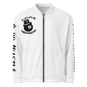 Criket Da Gift Bomber Jacket - Classic Fitted Long Sleeve Unisex White Polyester Coats with "From Da Heart For Da Hustle" Slogan & Logos Menswear Love