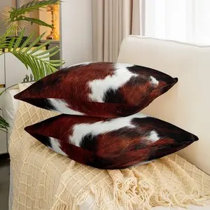 Set of 2 Cow Fur Printed Throw Pillow Covers,Cowhid Cushion Case,Farmhouse Western Farm Animal Skin Brown White Black Throw Cushion Case,24x24 Inches