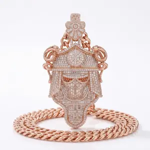 Luxury Iced Out Samurai Warrior Mask Pendant Necklace, Premium Baguette Diamond Shogun Helmet Medallion, Japanese Ninja Bushido Hip Hop Jewelry for Men, 14K Gold Silver Rose Gold Plated Art Piece with Rope Chain, Necklace Gift,summervibes