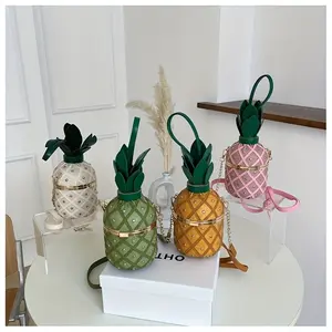 Pineapple Crossbody Bag for Women, Tropical Fruit Purse with Golden Chain, Cute Cylinder Handbag for Vacation, Beach, Party, Gift Idea