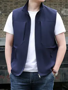 Men's Spring & Fall Casual Tactical Vest Gilet, Lightweight Quick-Dry Multi-Pocket, Ideal for Hiking Fishing Photography, Plain Design