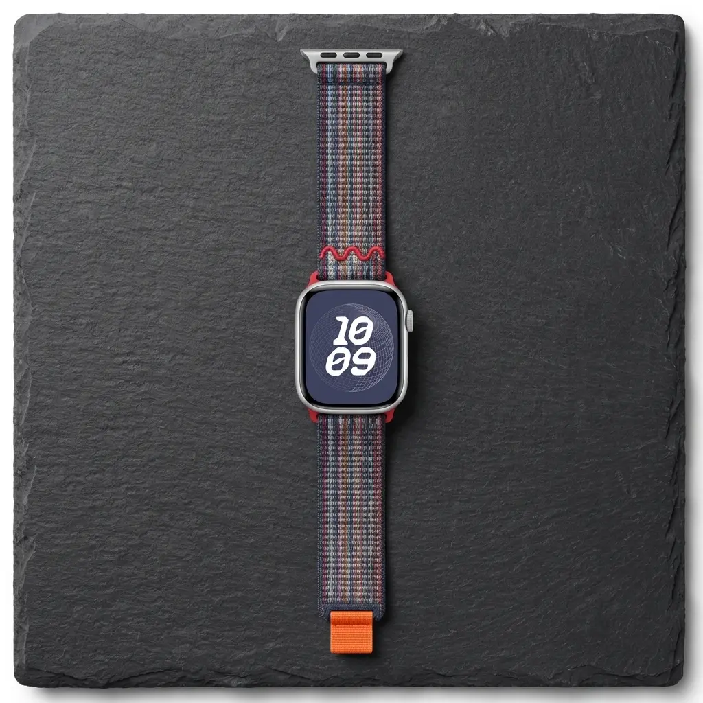 Aesthetic Vintage Adjustable Wearable Smart Watch Band - Vibrant Speckled Multicolor Woven Nylon Elastic Stretch Solo Loop Sport Bracelet with Red Connector, Breathable Comfort Wrist Strap for Daily Workout Fashion Accessories, Durable