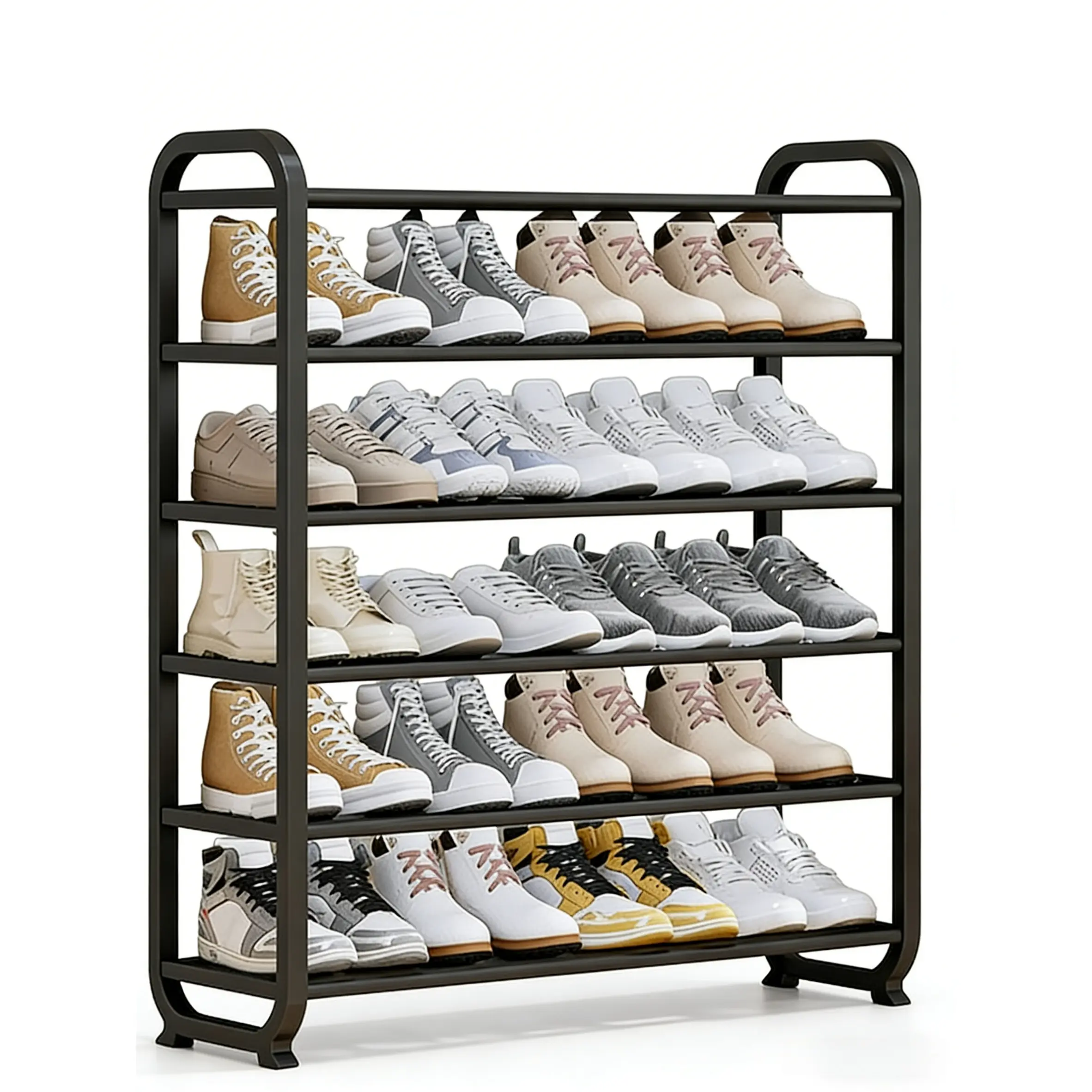 6-Layer Heavy-Duty Metal-Plastic Freestanding Shoe Rack Organizer, Easy to Assemble, Portable, Sturdy Upright Design with Iron Ends, Holds 18-24 Pairs of Shoes (Sneakers, High Heels, Boots), Space-Saving Home Storage