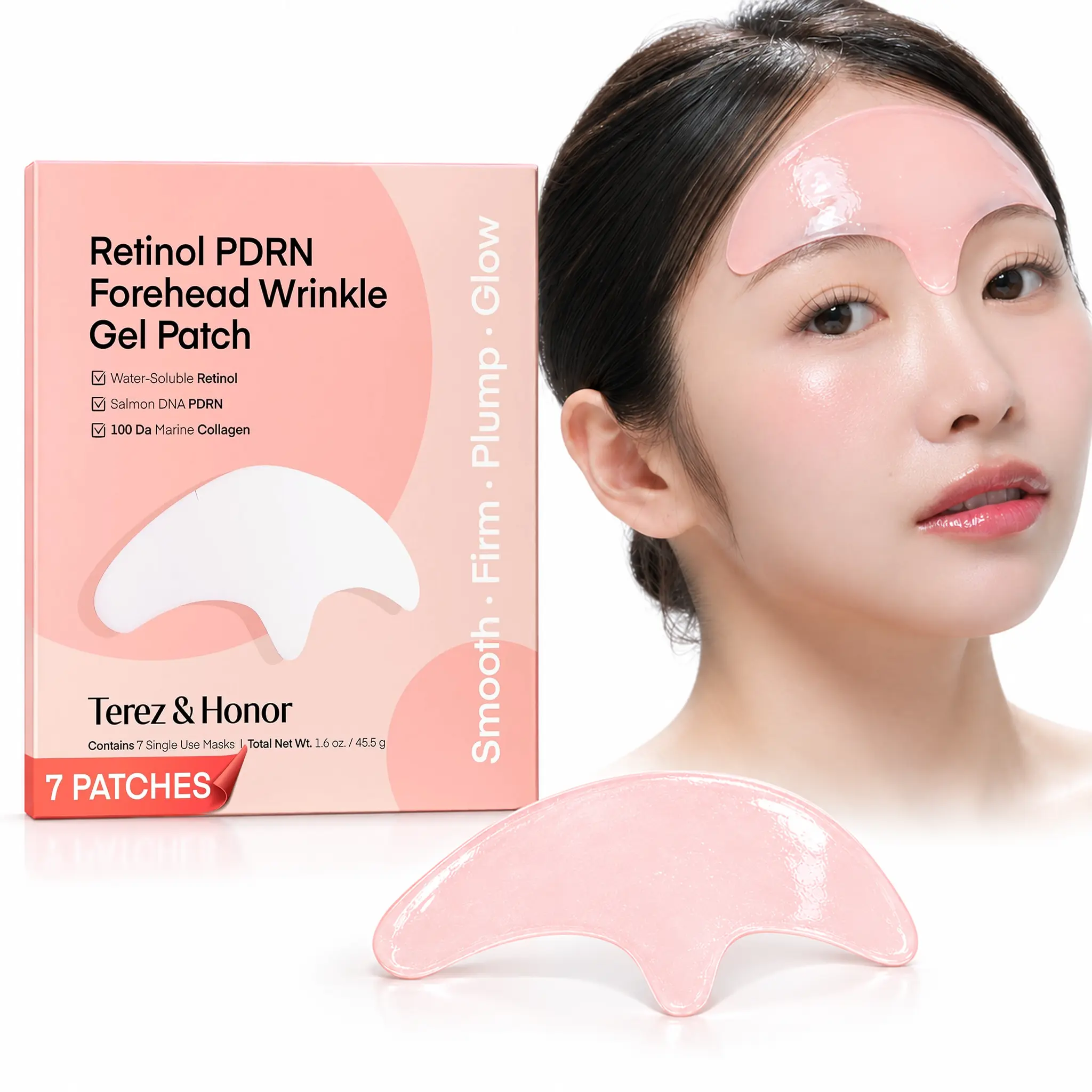 Terez & Honor Retinol PDRN Forehead Wrinkle Patches - Korean Hydrogel Mask for Forehead & Between Eyes, Smooths Fine Lines, Firms & Hydrates with Collagen, Peptide, Fragrance-Free, 7 Sheets