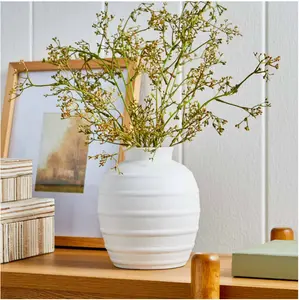 8" Textured White Ribbed Ceramic Vase with Elegant Design