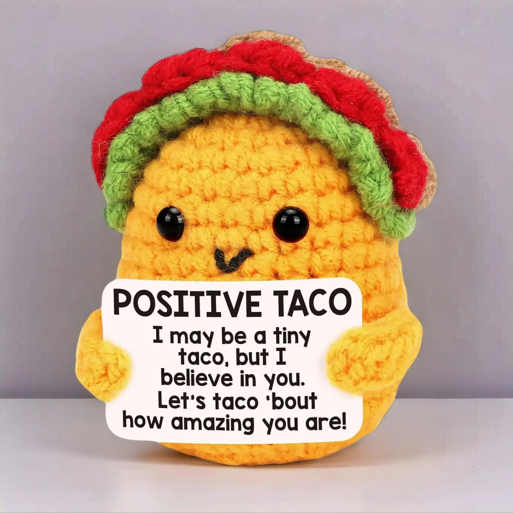 Positive Crochet Taco Design Ornament, Cute Handmade Crochet Figure Beanie Taco Emotional Inspirational Support Birthday Gifts for Women Men, Handmade