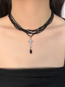 Y2K Punk-style Red Artificial Crystal Cross Necklace. Suitable for Dates, Parties, Festivals and Daily Wear. It Is An Ideal Gift for Valentine's Day, Birthday, and Anniversary. High-end Personalized Women's Necklace.