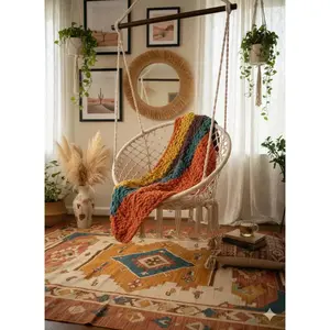 Chunky Knit Blanket – Sunset Stripe, Earth & Ember Chenille Throw
