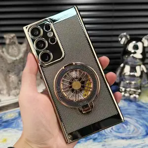 [LX]Heat Dissipate Mesh Case For Samsung S24 S25 Ultra Rotating Gyroscope Magsafe Holder Cover For Samsung S23 Ultra S22 Hard Case Protector Screen Protector Protection Protective Casing Cellphone Smartphone Shockproof