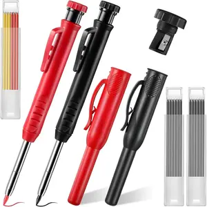 2 count Carpenter Mechanical Pencils Marker with 18 count Refills Construction Woodworking Marking Pens with Built in Sharpener and Protective Cap Long Solid Tip for Architects Woodworkers