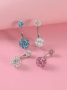 Rhinestone Decor Belly Rings, 4 Counts/set Fashionable Belly Button Piercing Jewelry for Women & Men, Trendy All-match & Exquisite Body Jewelry for Birthday Gift