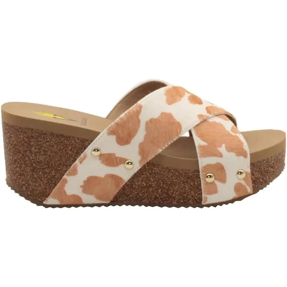 Volatile Riverside Women's EVA Wedge Cork Sandals – Cow Print (Size 10)