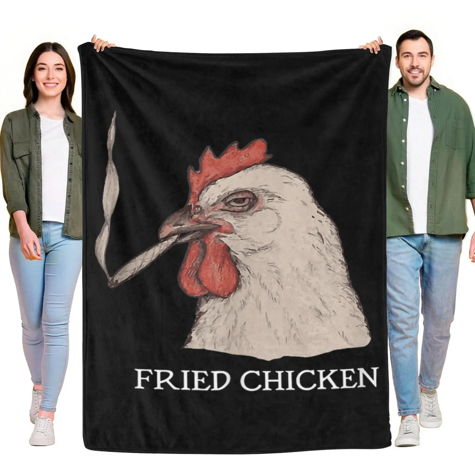 Vintage Smoking Chicken Fried Chicken Funny Retro Animal Sketch Graphic Soft Flannel Throw Blanket, Humorous Food Poultry Themed Cozy Lightweight Blanket for Sofa Bedroom Kitchen Decor Gift