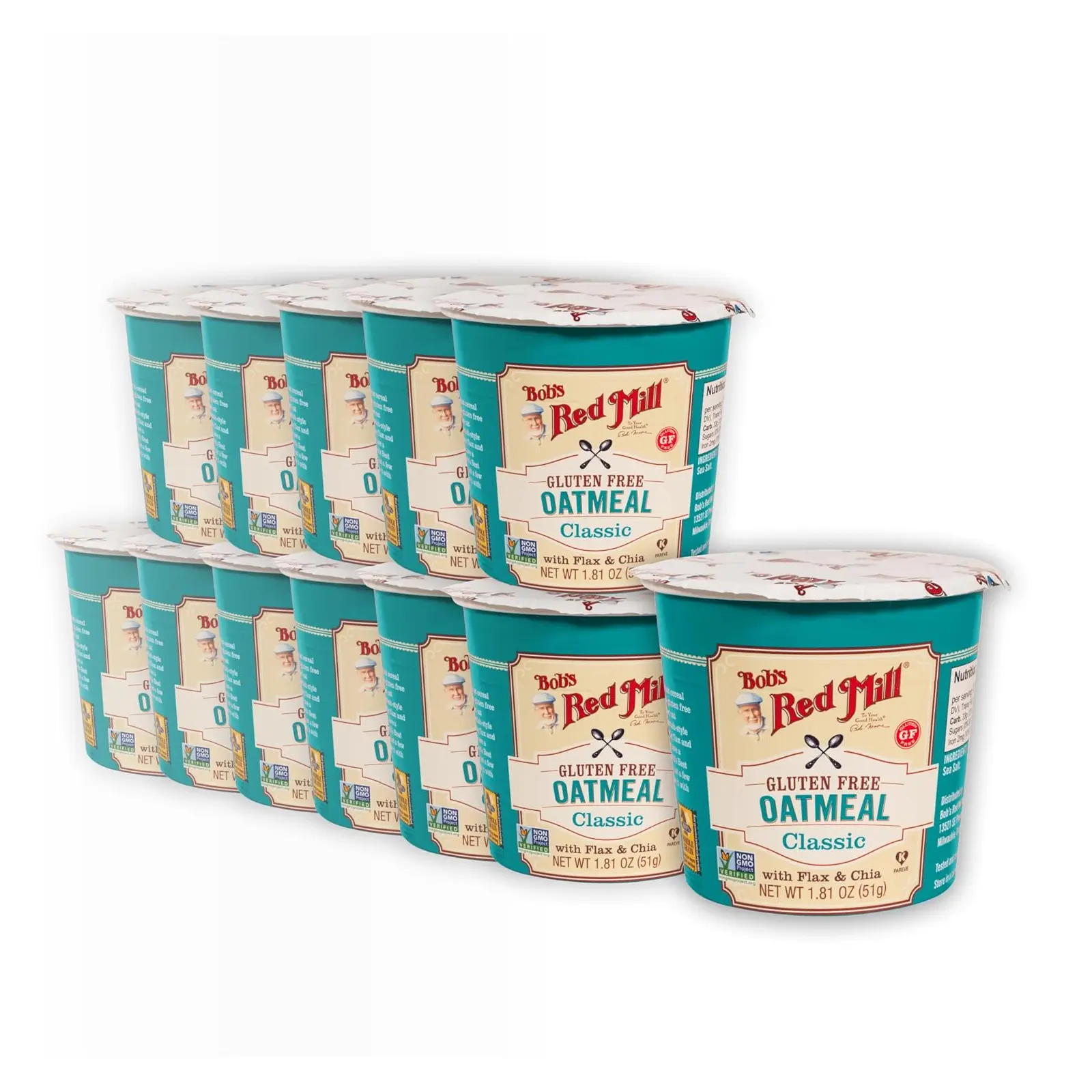 Bob's Red Mill Gluten Free Oatmeal With Flax & Chia, Classic, 12 Cups, (1.81 oz (51 g) Each
