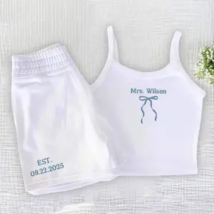 Custom Embroidered Mrs. Pajama Set – Tank & Joggers for Bride, Bride Pajamas, Mrs. Set, Mrs. Pajama Set with Embroidered Detailing for Bride
