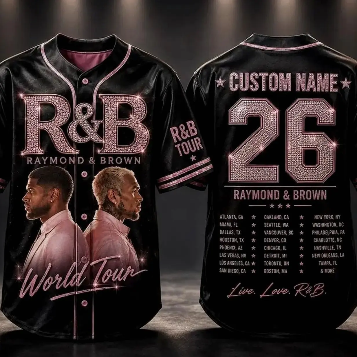 [ No custom ] R&B Tour Baseball Jersey, Graphic Button Down Shirt, Music Lover Jersey