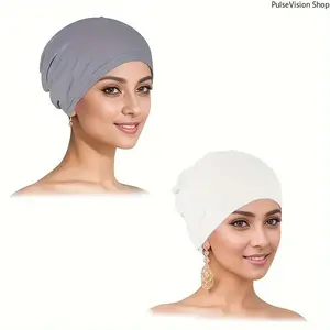 2pcs/set Classic Solid Color Elastic Headwraps Breathable Beanies Turbans for Ramadan Comfortable & Stylish