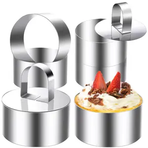 Round Cake Ring Mold Stainless Steel 3.15 inch Food Ring Molds with Pushers Cooking Pastry Rings, Tuna Tartare Mold for Dessert Baking
