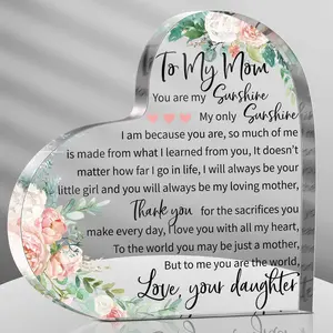 Mom Gifts for Mother's Day Heart Acrylic Women Mothers Birthday Gifts Sign Plaque Presents from Daughter Son Valentines Gift