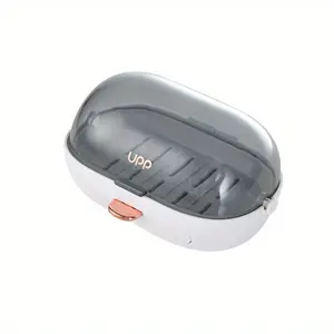 Double-layer drain soap box, wall-mounted transparent flip soap rack, no punching, waterproof and dustproof soap rack with lid Soap Tray Soap Holder