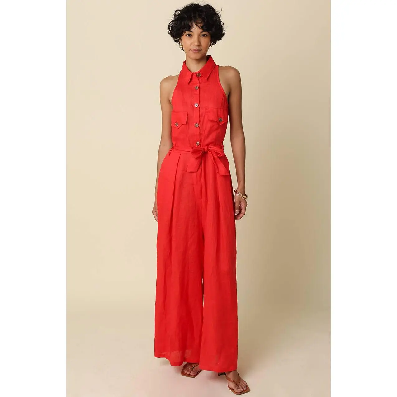 Eve Utility Belted Linen Jumpsuit