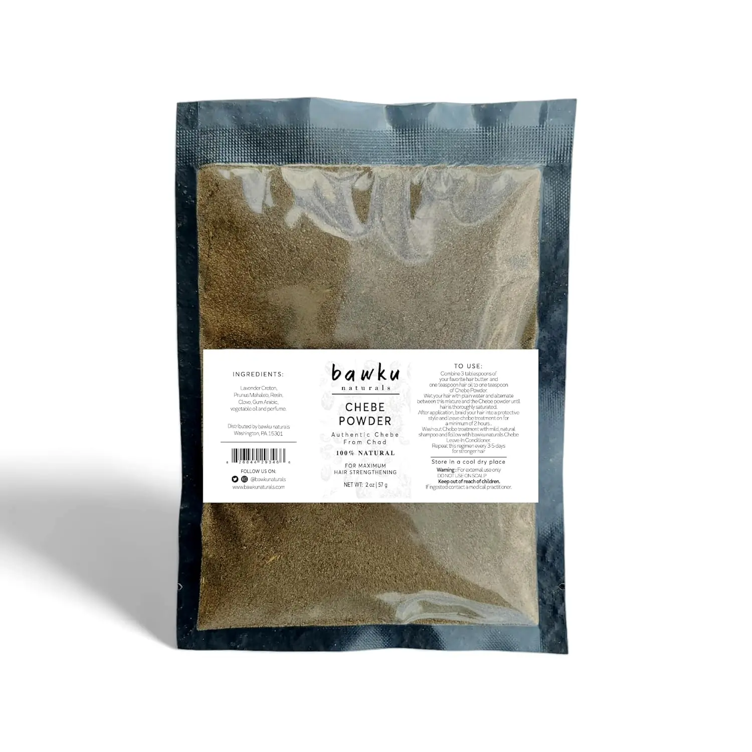 BAWKU NATURALS Chebe Powder Authentic Traditional from Chad 4 oz All Natural Ingredients for Strong Healthy Hair