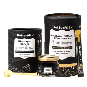 BetterAlt GOLD+ Shilajit Honey Sticks + Pure Himalayan Shilajit Resin | 30 Sticks + 30 gms | 1-Month Pack