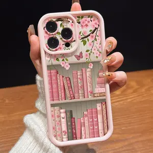 Bookshelf Cherry Blossom Butterfly Pattern Tpu Case, Thick Anti-Drop Phone Cover for iPhone 17/16/15/14/13/12/11/XS/XR/x/7/8 Plus/pro Max
