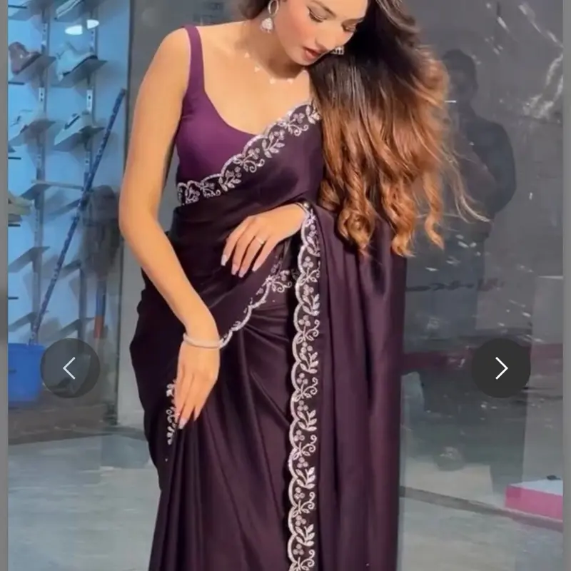 LATEST BLOOMING RANGOLI Stone and Diamond Work Saree with Unstitched Blouse - Elegant Design for Special Occasions - Top, Shirts