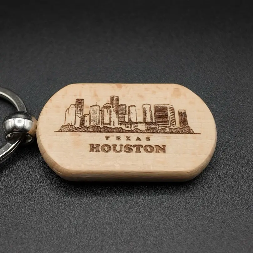 Houston Skyline Wooden String Art Laser Engraved Keychain for Everyday Use