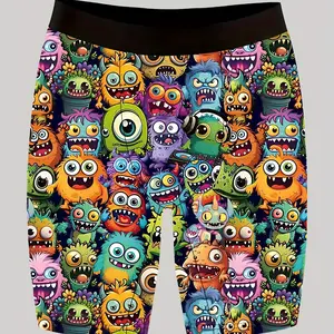 Men's Novelty Monster Print Boxer Briefs - Soft, Quick-Dry, Breathable Stretch Fabric with Fun Cartoon Monster Design, Perfect for Sports, Home & Cycling