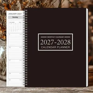 2027-2028 Monthly Planner Notebook, Dual Coil Spiral Calendar, Large Grid, Annual Overview & Notes Page, Waterproof PVC Cover