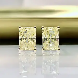 2024 New White Gemstone 1 Carat Imitation Gemstone Rectangular Stud Earrings Original Design Simple Oversized Stud Earrings