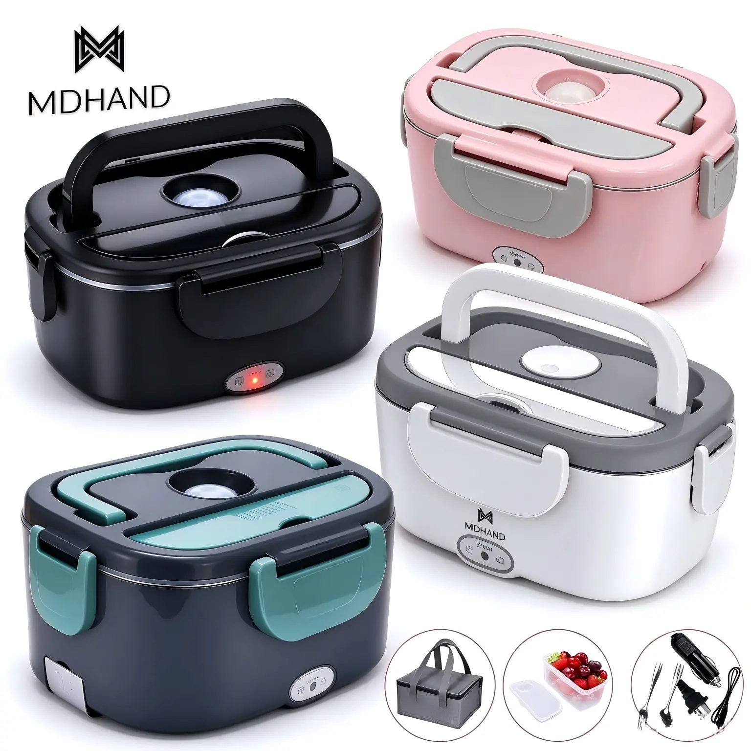 1.5L High Capacity Airtight Modern Electric Lunch Box Full Set - 304 Stainless Steel Uniform Heat Food Warmer, Dual-Power Fast-Heated, Lightweight Insulated Carry Bag, Detachable Lid, Fork Tableware for Home/Car Use,toolupgrade