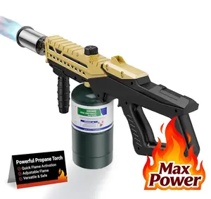 Powerful Propane Torch(Propane Tank Not Included),WithOne-Touch Max Fire Button and Safety Lock, AdjustableBlow Torch for Sous Vide Searing Steak,BBQ,Fireplace,Charcoal Wood Powerful Propane Torch Gun,Kitchen Torch with Adjustable Flame