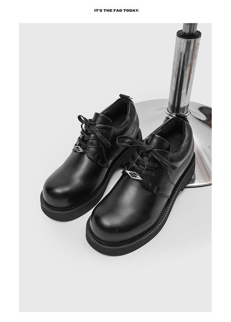 Retro low-top work shoes for men, casual leather shoes with hidden internal lift, new outdoor hiking thick-soled shoes, all-season retro functional casual shoes